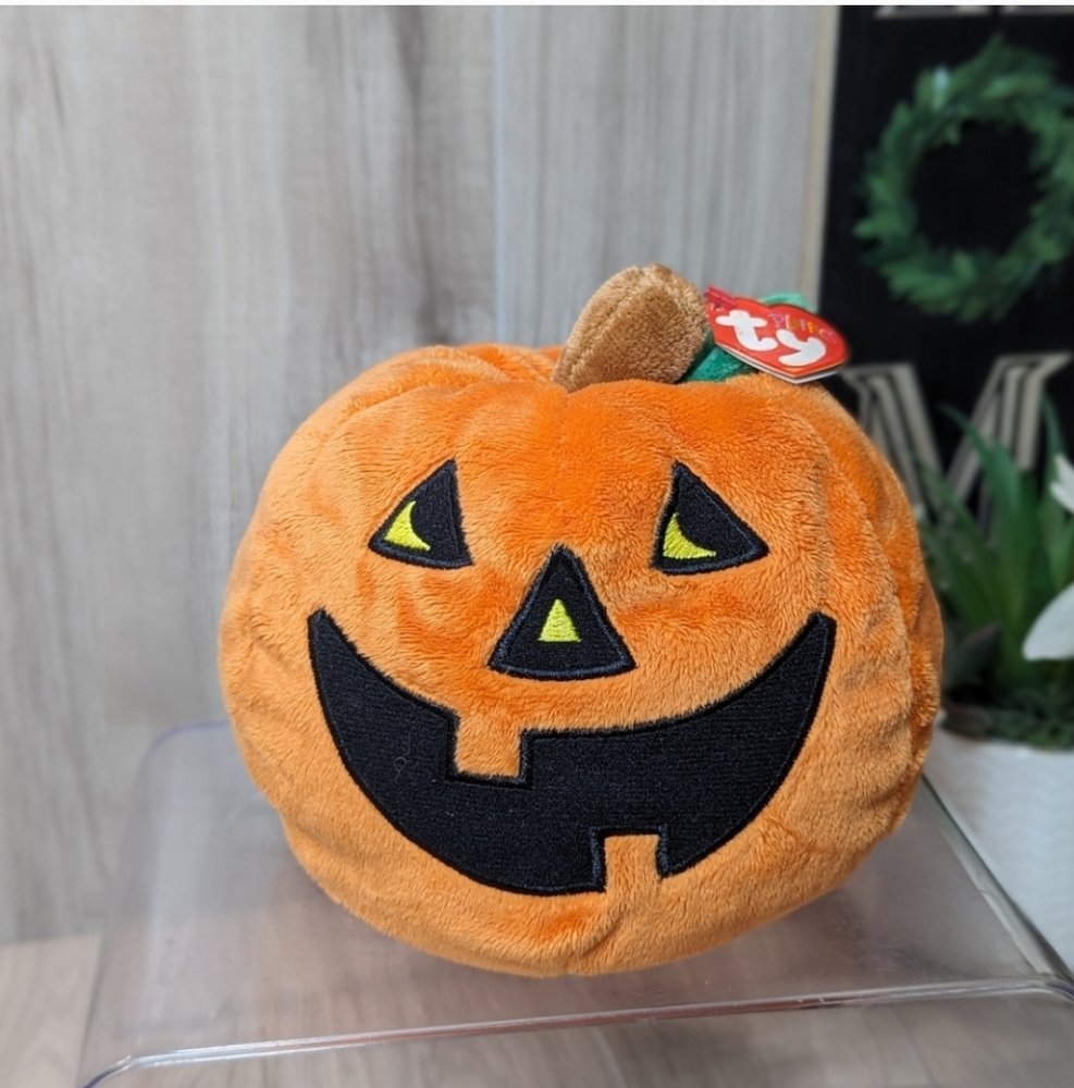 TY PLUFFIES "GILBERT" Pumpkin Plush Embroidered 2010 TYLUX